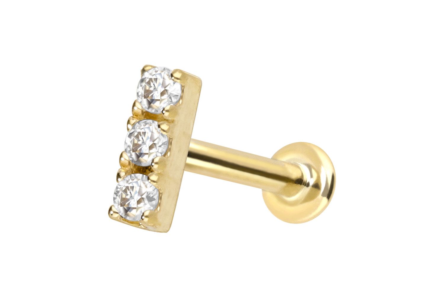 14 Karat Gold Labret Piercing mit Push Fit MOISSANIT-BALKEN